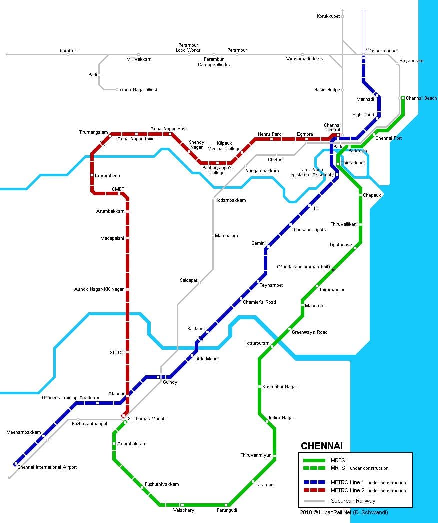 Chennai stanice metra mapu