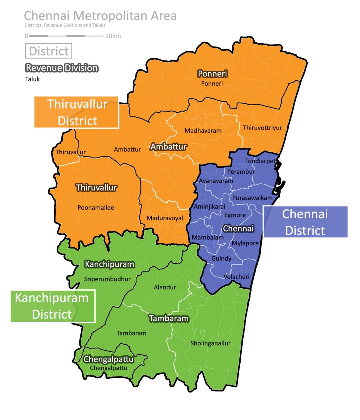 mapa Chennai metropolitnej oblasti