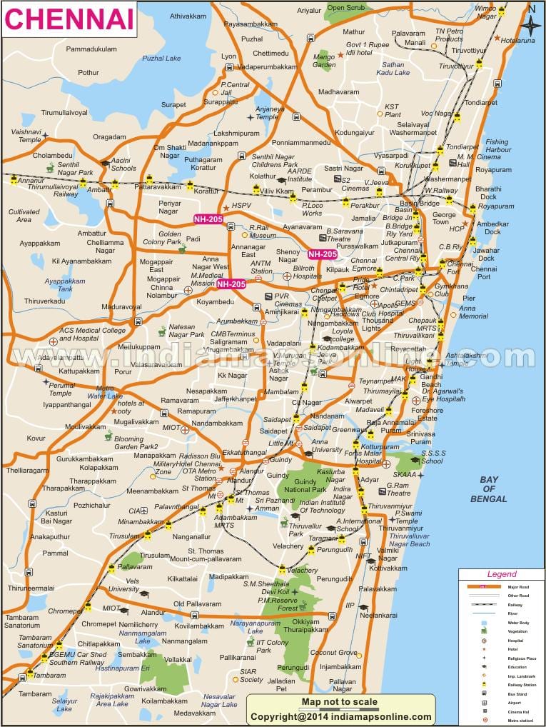 Chennai mesto plné mapu