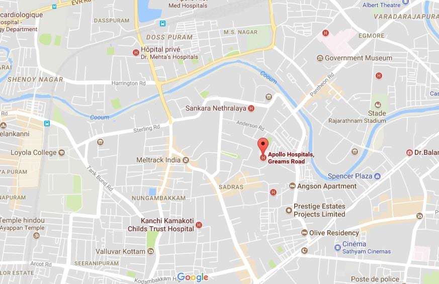 Apollo hospital Chennai Greams cestnú mapu