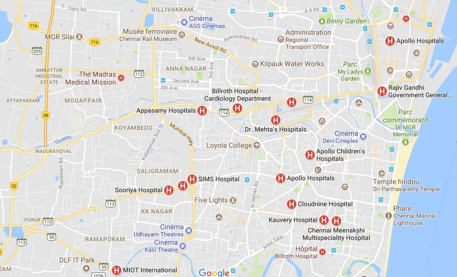 mapa Chennai Nemocnice